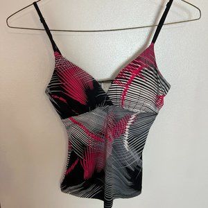 Pink, black, white striped tank top